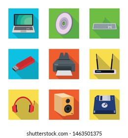 Vector illustration of laptop and device logo. Collection of laptop and server vector icon for stock.
