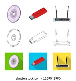 Vector illustration of laptop and device sign. Collection of laptop and server vector icon for stock.