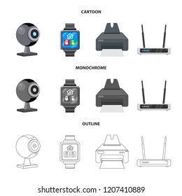Vector illustration of laptop and device sign. Set of laptop and server stock symbol for web.