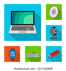 Vector illustration of laptop and device sign. Set of laptop and server stock vector illustration.