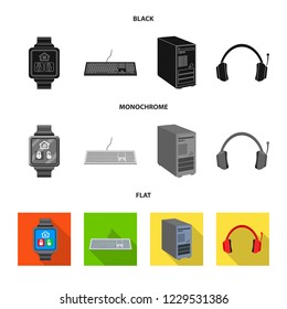 Vector illustration of laptop and device sign. Collection of laptop and server vector icon for stock.