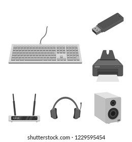 Vector illustration of laptop and device sign. Set of laptop and server stock symbol for web.