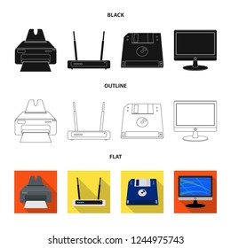 Vector illustration of laptop and device sign. Collection of laptop and server vector icon for stock.