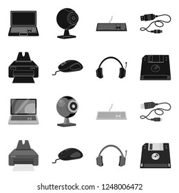 Vector illustration of laptop and device sign. Collection of laptop and server vector icon for stock.