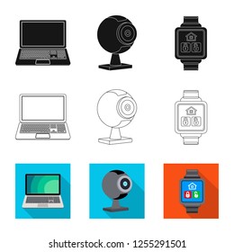 Vector illustration of laptop and device sign. Collection of laptop and server vector icon for stock.