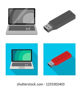 Vector illustration of laptop and device sign. Collection of laptop and server stock symbol for web.