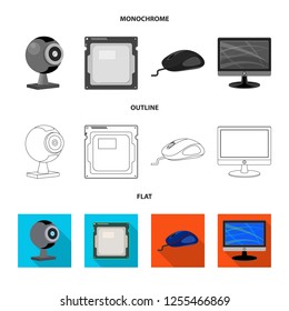 Vector illustration of laptop and device sign. Set of laptop and server stock vector illustration.