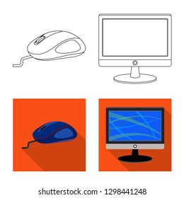 Vector illustration of laptop and device sign. Collection of laptop and server stock vector illustration.
