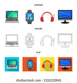 Vector illustration of laptop and device sign. Collection of laptop and server stock vector illustration.