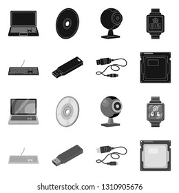 Vector illustration of laptop and device sign. Collection of laptop and server stock symbol for web.
