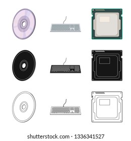 Vector illustration of laptop and device sign. Collection of laptop and server stock symbol for web.