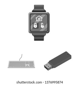 Vector illustration of laptop and device sign. Set of laptop and server stock symbol for web.