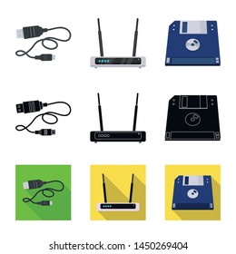 Vector illustration of laptop and device sign. Collection of laptop and server vector icon for stock.