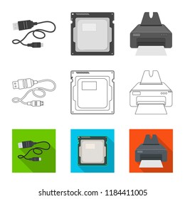 Vector illustration of laptop and device symbol. Set of laptop and server stock vector illustration.