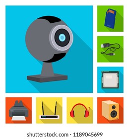 Vector illustration of laptop and device symbol. Set of laptop and server vector icon for stock.