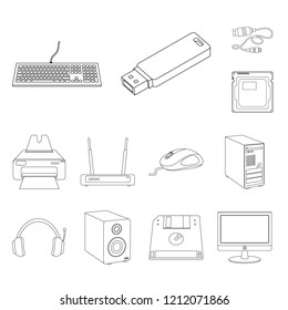 Vector illustration of laptop and device symbol. Collection of laptop and server vector icon for stock.