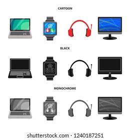 Vector illustration of laptop and device symbol. Collection of laptop and server vector icon for stock.