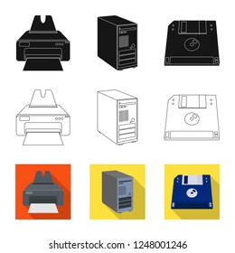 Vector illustration of laptop and device symbol. Set of laptop and server stock vector illustration.