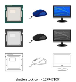 Vector illustration of laptop and device symbol. Set of laptop and server stock vector illustration.