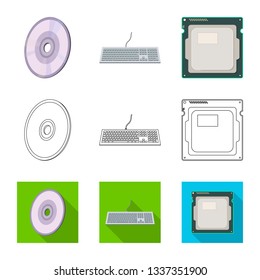 Vector illustration of laptop and device symbol. Collection of laptop and server vector icon for stock.