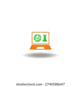 Vector illustration of laptop with diagram and chess rook figure. Symbol of digital marketing strategy.