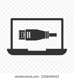 Vector illustration of laptop ethernet icon in dark color and transparent background(PNG).