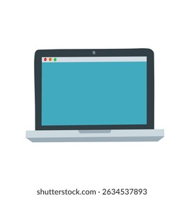 Vector illustration of a laptop in flat style. Simple modern design representing digital technology, computing, online work, and internet connectivity.