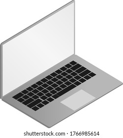 A vector illustration of a laptop. Grey colours, black keyboard.