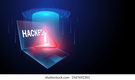 Vector illustration laptop hacked with warning sign or cyber security digital hacking