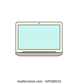 Vector Illustration of a Laptop icon. White Laptop over White. Blank Screen.