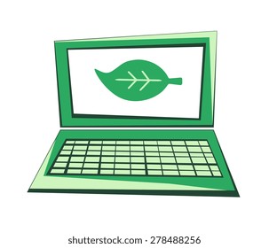 Vector illustration of a laptop with a leaf on the screen