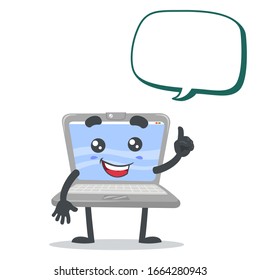 vector illustration of laptop mascot or character says with balloon speech