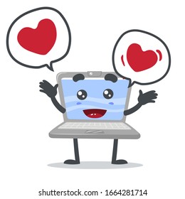 vector illustration of laptop mascot or character says love