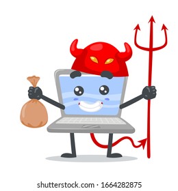 vector illustration of laptop mascot or character wearing devil costume