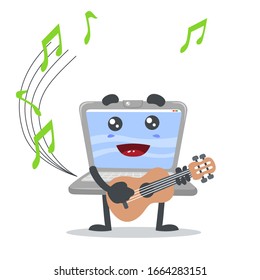 vector illustration of laptop mascot or character playing guitar