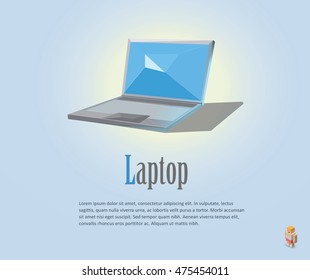 Vector illustration of laptop, modern polygonal icon, computer isolated object
