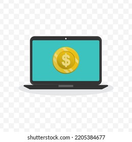 Vector Illustration Of Laptop Money. Colored Vector For Website Design. Simple Design With Transparent Background (PNG).