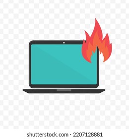 Vector Illustration Of Laptop On Fire Icon Sign And Symbol. Colored Icons For Website Design .Simple Design On Transparent Background (PNG).