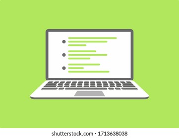 Vector illustration of laptop on green background.