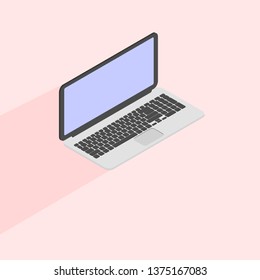 Vector illustration of laptop on pink background