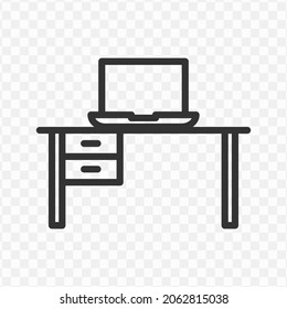 Vector illustration of laptop on the table icon in dark color and transparent background(png).