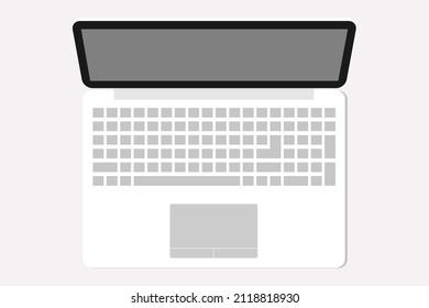 Ilustración vectorial del portátil en una mesa. Vista superior.