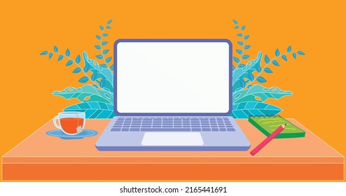 vector illustration laptop on work desk