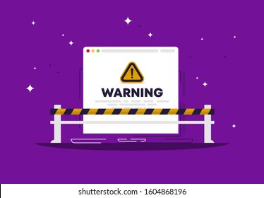 Vector illustration of a laptop with an open web page, a dangerous web page, a warning about going to a web page