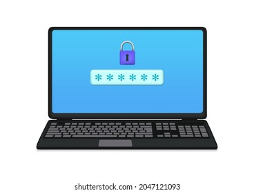 vector illustration laptop with password icon isolated on white