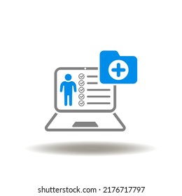 Vektorgrafik von Laptop mit Patientendiagnose elektronische Historie und Medizin Verzeichnis. Symbol für elektronische Krankenakte. Symbol für EMR. Electronic Medical Record.