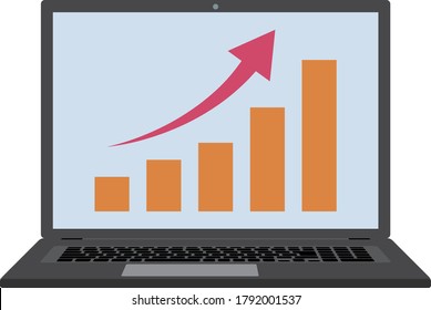 Vector illustration of laptop pc screen going up chart
