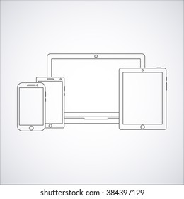 vector illustration laptop, phone,  tablet silhouettes,outlines,icons on background,with empty screen,EPS10