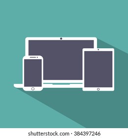 vector illustration laptop, phone, tablet silhouettes,outlines,icons on background,with empty screen, EPS10