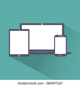 vector illustration laptop, phone, tablet silhouettes,outlines,icons on background,with empty  screen,EPS10